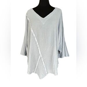 Oh My Gauze! Cotton ruffle tunic top Size 2 L/XL Light Blue Gray Casual Coastal